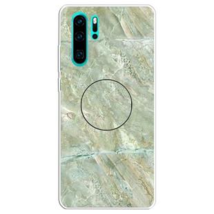 For Huawei P30 Pro Embossed Varnished Marble TPU Protective Case with Holder(Light Green)