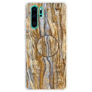 For Huawei P30 Pro Embossed Varnished Marble TPU Protective Case with Holder(Brown)