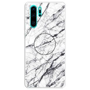 For Huawei P30 Pro Embossed Varnished Marble TPU Protective Case with Holder(White)