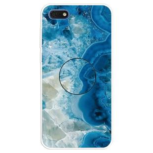 For Huawei Y5 Lite 2018 Embossed Varnished Marble TPU Protective Case with Holder(Light Blue)