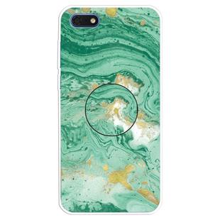 For Huawei Y5 Lite 2018 Embossed Varnished Marble TPU Protective Case with Holder(Dark Green)