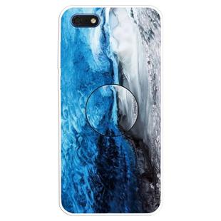 For Huawei Y5 Lite 2018 Embossed Varnished Marble TPU Protective Case with Holder(Dark Blue)
