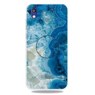 For Huawei Honor 8S Embossed Varnished Marble TPU Protective Case with Holder(Light Blue)