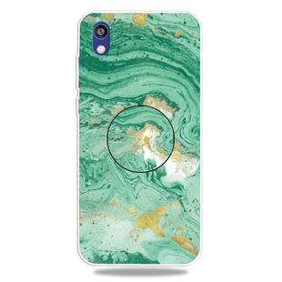 For Huawei Honor 8S Embossed Varnished Marble TPU Protective Case with Holder(Dark Green)