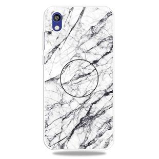 For Huawei Honor 8S Embossed Varnished Marble TPU Protective Case with Holder(White)