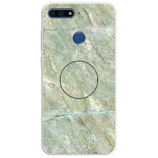 For Huawei Y6 Prime (2018) Embossed Varnished Marble TPU Protective Case with Holder(Light Green)