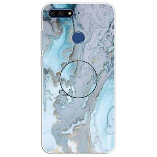 For Huawei Y6 Prime (2018) Embossed Varnished Marble TPU Protective Case with Holder(Silver Blue)