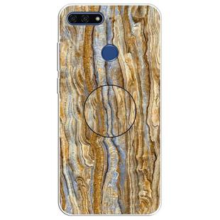 For Huawei Y6 Prime (2018) Embossed Varnished Marble TPU Protective Case with Holder(Brown)