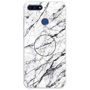 For Huawei Y6 Prime (2018) Embossed Varnished Marble TPU Protective Case with Holder(White)