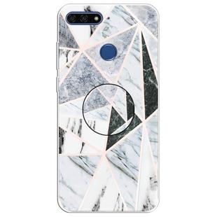 For Huawei Y6 Prime (2018) Embossed Varnished Marble TPU Protective Case with Holder(Polytriangle)
