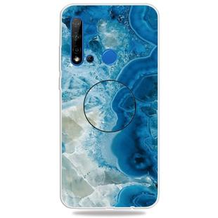 For Huawei P20 lite (2019) Embossed Varnished Marble TPU Protective Case with Holder(Light Blue)