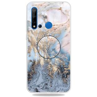 For Huawei P20 lite (2019) Embossed Varnished Marble TPU Protective Case with Holder(Gold Grey)