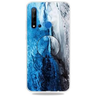 For Huawei P20 lite (2019) Embossed Varnished Marble TPU Protective Case with Holder(Dark Blue)