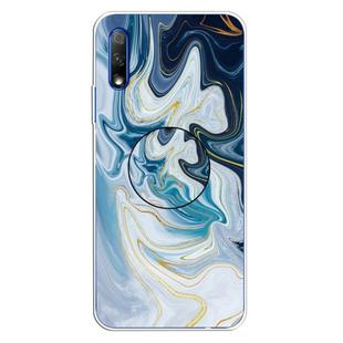 For Huawei Honor 9X & 9X Pro Embossed Varnished Marble TPU Protective Case with Holder(Gold Line Blue)