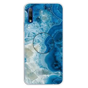 For Huawei Honor 9X & 9X Pro Embossed Varnished Marble TPU Protective Case with Holder(Light Blue)