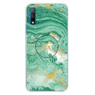 For Huawei Honor 9X & 9X Pro Embossed Varnished Marble TPU Protective Case with Holder(Dark Green)