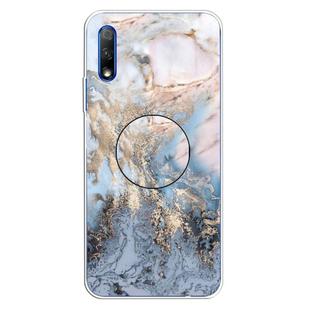 For Huawei Honor 9X & 9X Pro Embossed Varnished Marble TPU Protective Case with Holder(Gold Grey)