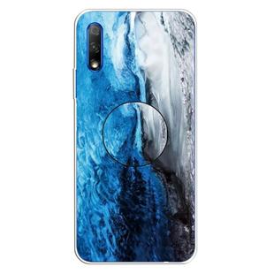 For Huawei Honor 9X & 9X Pro Embossed Varnished Marble TPU Protective Case with Holder(Dark Blue)
