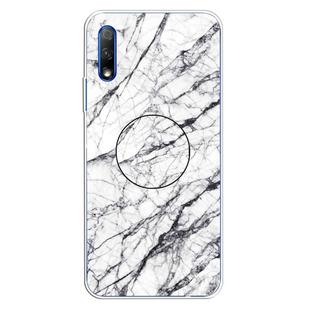 For Huawei Honor 9X & 9X Pro Embossed Varnished Marble TPU Protective Case with Holder(White)