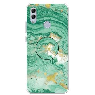 For Huawei Honor 10 Lite Embossed Varnished Marble TPU Protective Case with Holder(Dark Green)