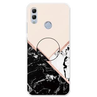 For Huawei Honor 10 Lite Embossed Varnished Marble TPU Protective Case with Holder(Black White Pink)