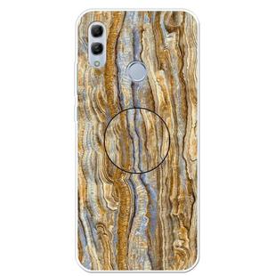 For Huawei Honor 10 Lite Embossed Varnished Marble TPU Protective Case with Holder(Brown)