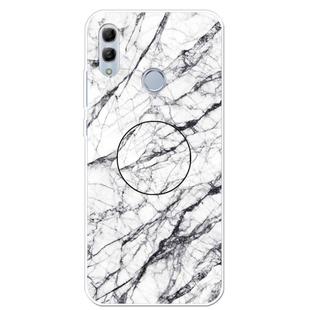 For Huawei Honor 10 Lite Embossed Varnished Marble TPU Protective Case with Holder(White)