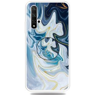 For Huawei Honor 20 Embossed Varnished Marble TPU Protective Case with Holder(Gold Line Blue)