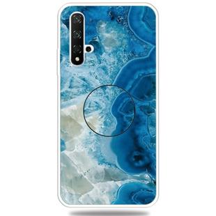 For Huawei Honor 20 Embossed Varnished Marble TPU Protective Case with Holder(Light Blue)