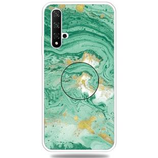 For Huawei Honor 20 Embossed Varnished Marble TPU Protective Case with Holder(Dark Green)