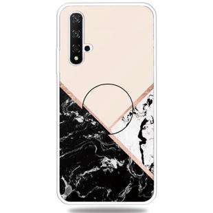 For Huawei Honor 20 Embossed Varnished Marble TPU Protective Case with Holder(Black White Pink)