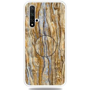For Huawei Honor 20 Embossed Varnished Marble TPU Protective Case with Holder(Brown)