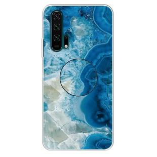 For Huawei Honor 20 Pro Embossed Varnished Marble TPU Protective Case with Holder(Light Blue)