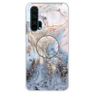 For Huawei Honor 20 Pro Embossed Varnished Marble TPU Protective Case with Holder(Gold Grey)