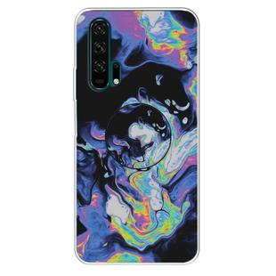 For Huawei Honor 20 Pro Embossed Varnished Marble TPU Protective Case with Holder(Deep Purple)