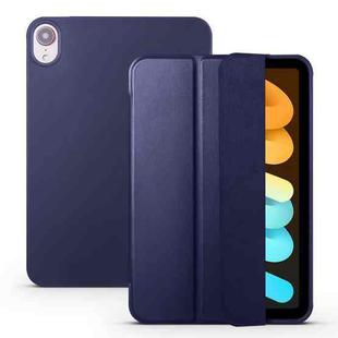 For iPad mini 6 3-folding Horizontal Flip Honeycomb TPU Shockproof + PU Leather Tablet Case with Holder(Dark Blue)
