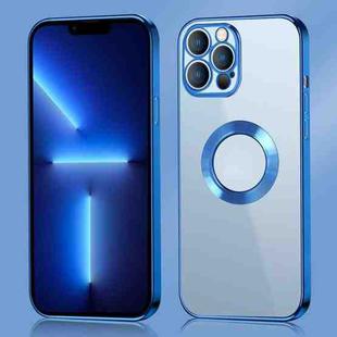 For iPhone 11 Pro Max 9D Electroplated Edge Metal Ring Clear PC + TPU Shockproof Case (Blue)