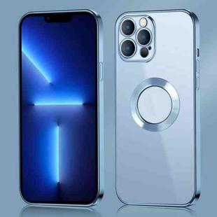 For iPhone 11 Pro Max 9D Electroplated Edge Metal Ring Clear PC + TPU Shockproof Case (Sierra Blue)