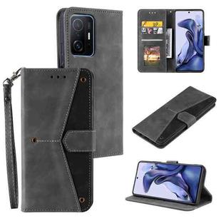 For Xiaomi Mi 11T Stitching Calf Texture Horizontal Flip Leather Case with Holder & Card Slots & Wallet(Grey)