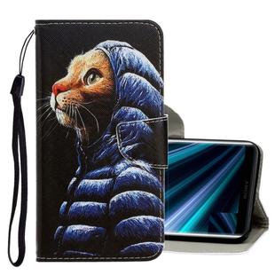 For Sony Xperia XZ3 3D Colored Drawing Horizontal Flip PU Leather Case with Holder & Card Slots & Wallet(Down Jacket Cat)