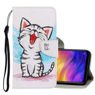 For Xiaomi Redmi Note 7 3D Colored Drawing Horizontal Flip PU Leather Case with Holder & Card Slots & Wallet(Red Mouth Cat)