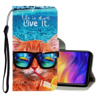 For Xiaomi Redmi Note 7 3D Colored Drawing Horizontal Flip PU Leather Case with Holder & Card Slots & Wallet(Underwater Cat)