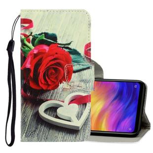For Xiaomi Redmi Note 7 3D Colored Drawing Horizontal Flip PU Leather Case with Holder & Card Slots & Wallet(Red Rose)