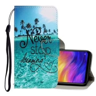 For Xiaomi Redmi Note 7 3D Colored Drawing Horizontal Flip PU Leather Case with Holder & Card Slots & Wallet(Blue Coconut Grove)