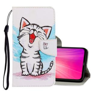 For Xiaomi Redmi Note 8 3D Colored Drawing Horizontal Flip PU Leather Case with Holder & Card Slots & Wallet(Red Mouth Cat)