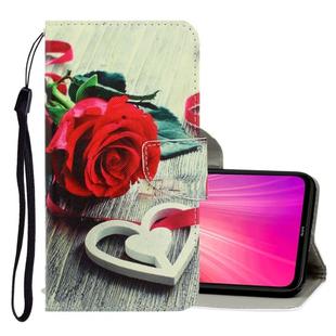 For Xiaomi Redmi Note 8 3D Colored Drawing Horizontal Flip PU Leather Case with Holder & Card Slots & Wallet(Red Rose)