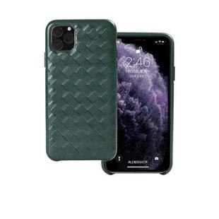 For iPhone 11 Pro Woven Texture Sheepskin Leather Back Cover Semi-wrapped Shockproof Case (Green)