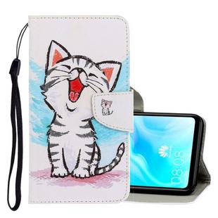 For Huawei P30 Lite 3D Colored Drawing Horizontal Flip PU Leather Case with Holder & Card Slots & Wallet(Red Mouth Cat)