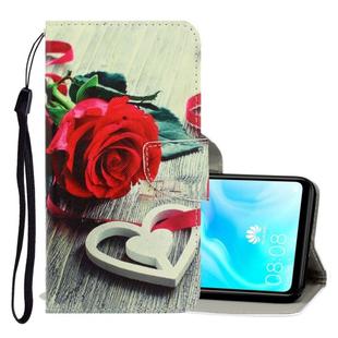 For Huawei P30 Lite 3D Colored Drawing Horizontal Flip PU Leather Case with Holder & Card Slots & Wallet(Red Rose)