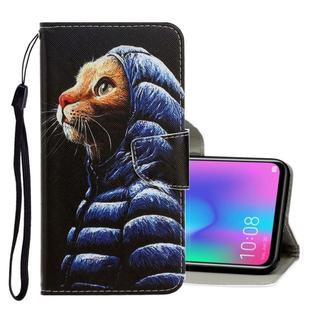 For Huawei Honor 10 Lite 3D Colored Drawing Horizontal Flip PU Leather Case with Holder & Card Slots & Wallet(Down Jacket Cat)